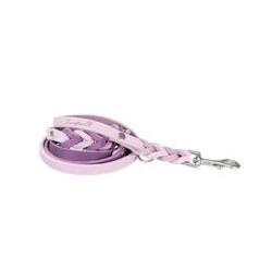 Trendfährte Hundeleine Leder geflochten 3-fach verstellbar [Flieder/Traube - XS/S: ca. 2 m x 12 mm]