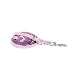 Trendfährte Hundeleine Leder geflochten 3-fach verstellbar [Flieder/Traube - M/L: ca. 2 m x 15 mm]
