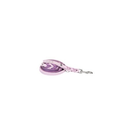Trendfährte Hundeleine Leder geflochten 3-fach verstellbar [Flieder/Traube - M/L: ca. 2 m x 15 mm]
