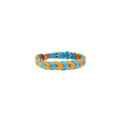 Trendfährte Hundehalsband Leder geflochten [Ozeanblau/Orange - XXS: ca. 23-30 cm]