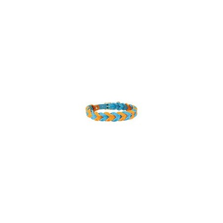 Trendfährte Hundehalsband Leder geflochten [Ozeanblau/Orange - XXS: ca. 23-30 cm]