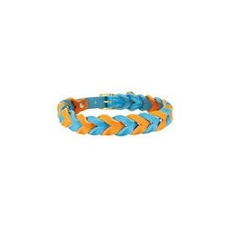 Trendfährte Hundehalsband Leder geflochten [Ozeanblau/Orange - XS: ca. 28-35 cm]