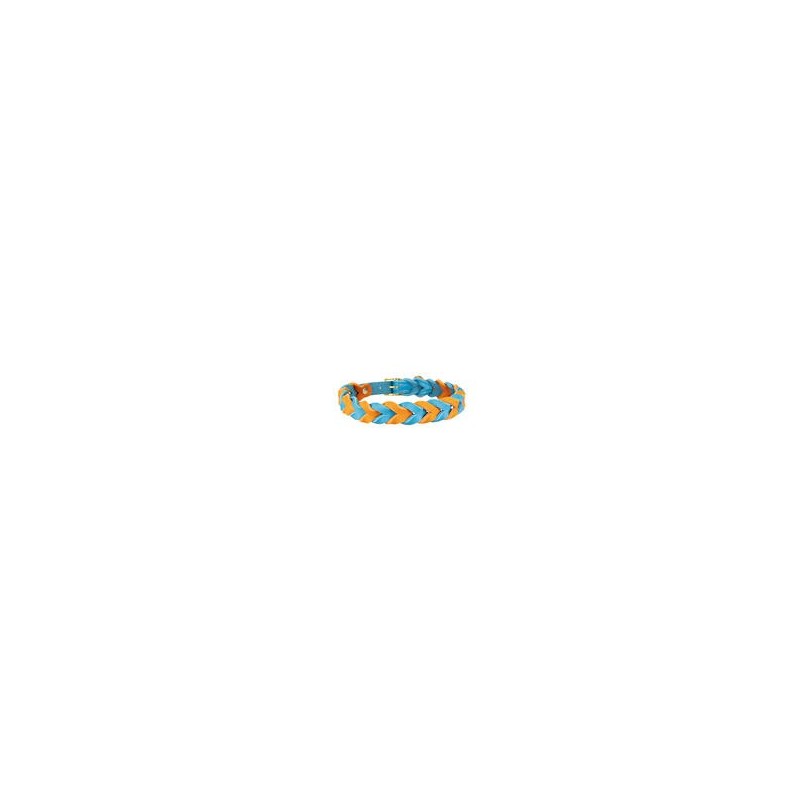 Trendfährte Hundehalsband Leder geflochten [Ozeanblau/Orange - XS: ca. 28-35 cm]