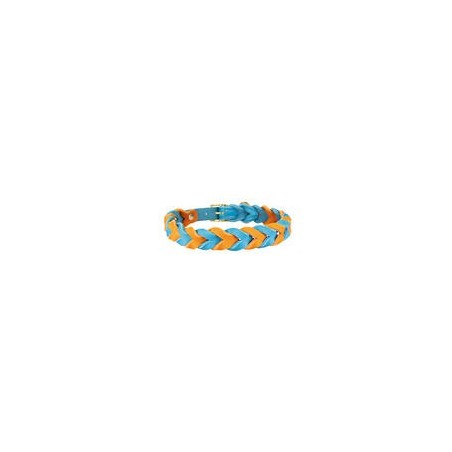 Trendfährte Hundehalsband Leder geflochten [Ozeanblau/Orange - XS: ca. 28-35 cm]