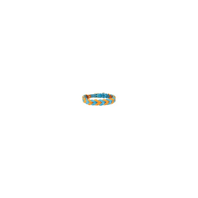Trendfährte Hundehalsband Leder geflochten [Ozeanblau/Orange - S: ca. 33-40 cm]