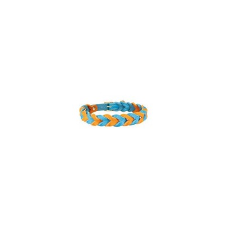 Trendfährte Hundehalsband Leder geflochten [Ozeanblau/Orange - S: ca. 33-40 cm]