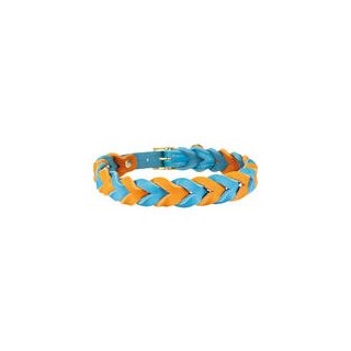Trendfährte Hundehalsband Leder geflochten [Ozeanblau/Orange - M: ca. 38-45 cm]