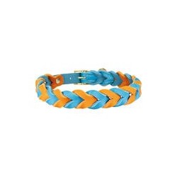Trendfährte Hundehalsband Leder geflochten [Ozeanblau/Orange - M: ca. 38-45 cm]