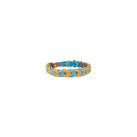 Trendfährte Hundehalsband Leder geflochten [Ozeanblau/Orange - M: ca. 38-45 cm]