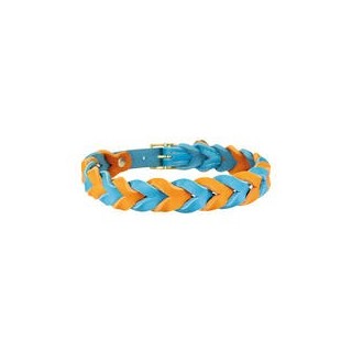 Trendfährte Hundehalsband Leder geflochten [Ozeanblau/Orange - L: ca. 43-50 cm -]