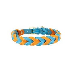 Trendfährte Hundehalsband Leder geflochten [Ozeanblau/Orange - L: ca. 43-50 cm -]
