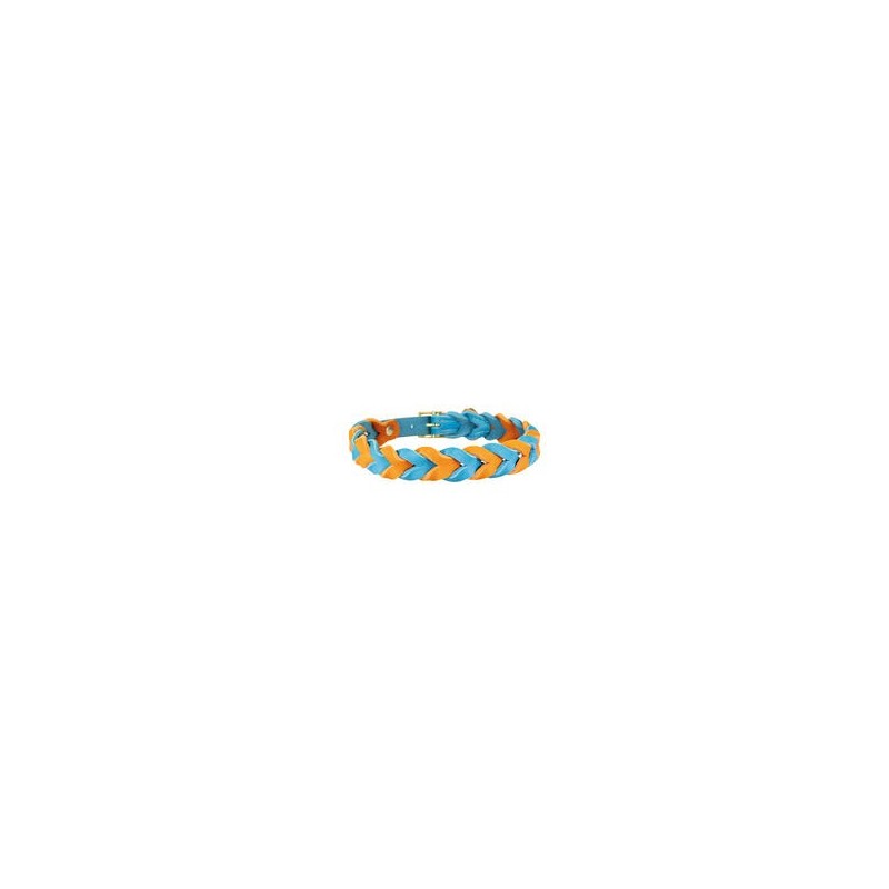 Trendfährte Hundehalsband Leder geflochten [Ozeanblau/Orange - L: ca. 43-50 cm -]