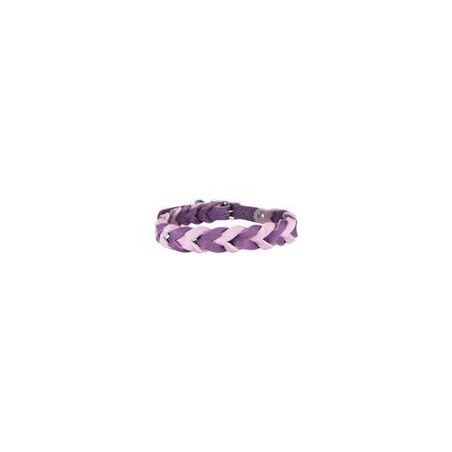 Trendfährte Hundehalsband Leder geflochten [Flieder/Traube - S: ca. 33-40 cm]