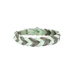 Trendfährte Hundehalsband Leder geflochten [Mint/Anthrazit - M: ca. 38-45 cm]