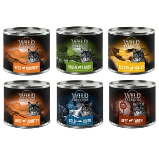 Wild Freedom Adult 6 x 200 g - getreidefreie Rezeptur - Mixpaket 1 (Huhn, Seelachs, Lamm, Kaninchen, Wild)