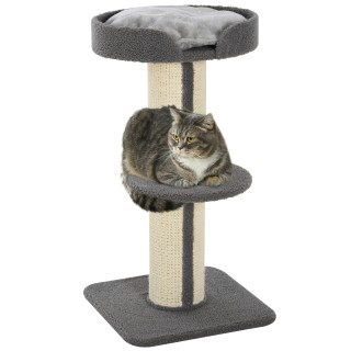 PawHut Kratzsäulen für Katzen, stabiler Kratzbaum mit Plattform, Sisal, Belastbarkeit 30kg, grau für aktives Spiel & Entspann