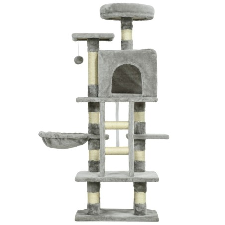 PawHut mehrstufiger Kratzbaum Katzenbaum mit Höhle Hängematte Korb Kletterbaum bis 4,5 kg aus Sisal Grau für Katzenliebhaber