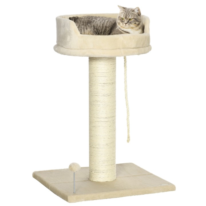 PawHut Kratzbaum klein 85cm Katzenbaum Liegefläche Spielball Katzen unter 6kg Sisal Beige   Aosom
