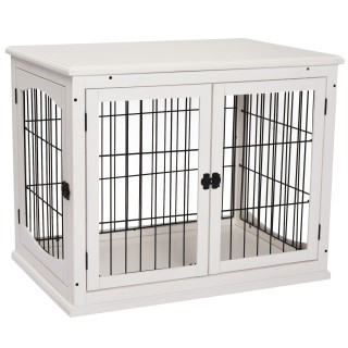 PawHut Hundehütte Hundehaus Transportbox Kleintierkäfig für Innen 81 x 58,5 x 66 cm aus MDF & Metall in Weiß, ideal für Haust
