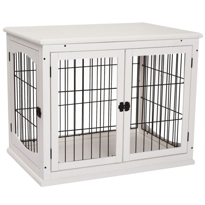 PawHut Hundehütte Hundehaus Transportbox Kleintierkäfig für Innen 81 x 58,5 x 66 cm aus MDF & Metall in Weiß, ideal für Haust