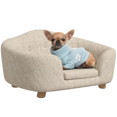 PawHut hundesofa Rückentasche Plüschbezug mit Kissen, Katzen bett, Geeignet für kleine Hund, Kiefer, 70 x 47 x 30 cm, Cremewe