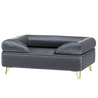 PawHut Hundebett Sofa für kleine & mittelgroße Hunde 76x53,5x34cm, 10 kg Belastbarkeit, eingeklappte Rückenlehne, Metallfüße,