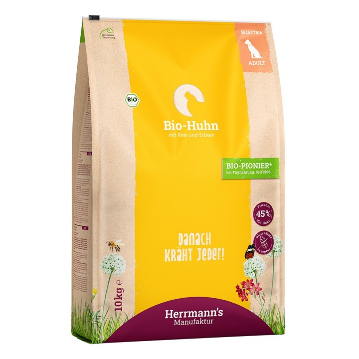 Herrmann's | Bio-Huhn mit Reis & Erbsen | Selection Adult | 2 x 10 kg
