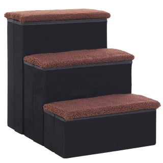 PawHut Haustiertreppe faltbare Katzentreppe Hundetreppe mit 3 Stufen Stauraum für Katzen und Hunde MDF Schwarz 40x54x48cm   A