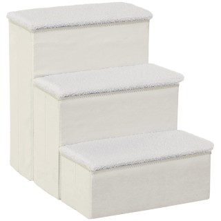 PawHut Haustiertreppe faltbare Katzentreppe Hundetreppe 3 Stufen mit Stauraum für Katzen und Hunde MDF Weiß 40x54x48cm   Aoso