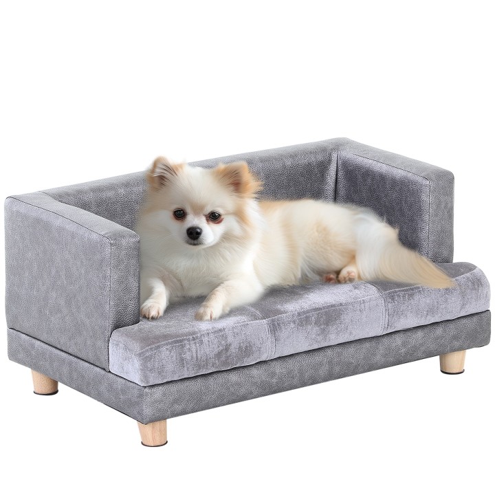 PawHut Hundesofa komfortables Haustiersofa aus Kunstleder & Kurzplüsch grau 68x41x32cm ideal für kleine Hunde   Aosom.de