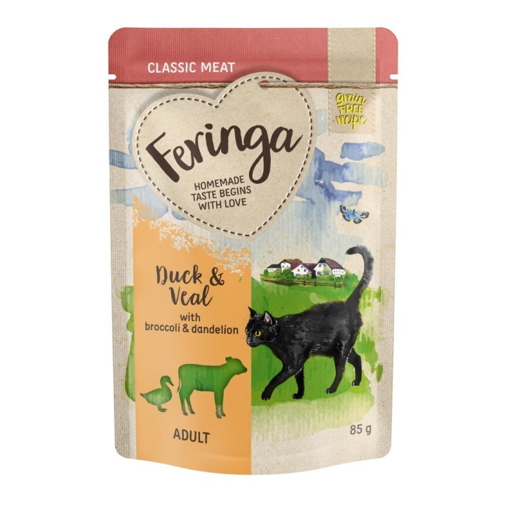 Feringa Classic Meat Menü Pouch 12 x 85 g - Ente & Kalb mit Broccoli