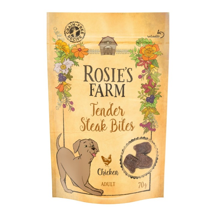 Rosie's Farm Snacks Adult "Tender Steak Bites" Huhn - Sparpaket: 5 x 70 g