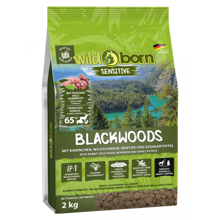 Hundefutter getreidefrei mit frischem Wild 2 kg Trockenfutter WILDBORN Blackwoods