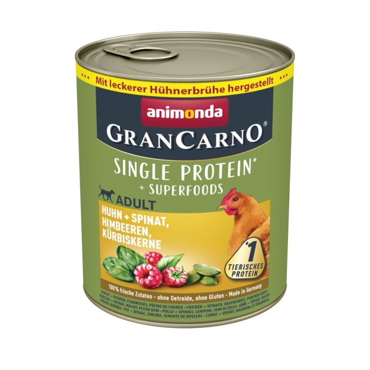 animonda GranCarno Adult Superfoods 6 x 800 g - Huhn + Spinat, Himbeeren, Kürbiskerne
