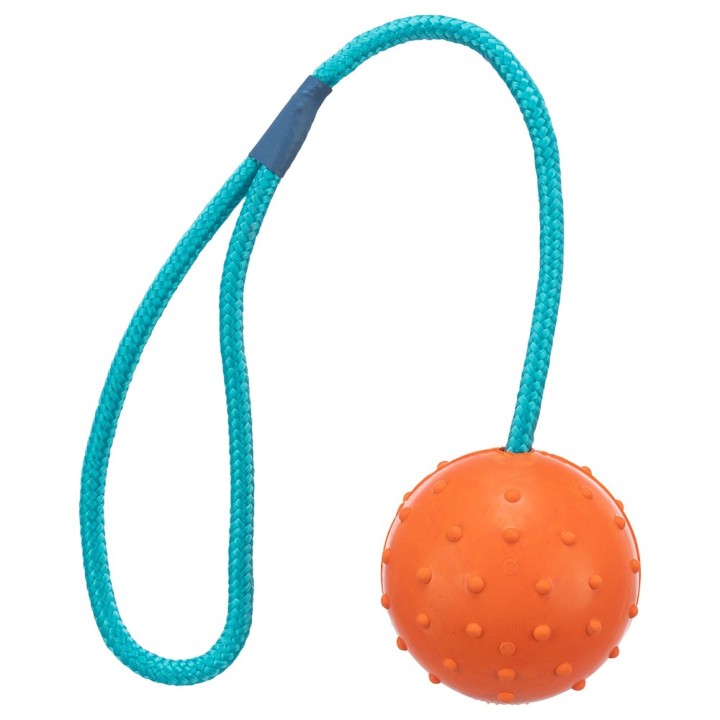 Trixie Hundespielzeug Gummiball mit Schnur - 1 Ball ca. Ø 6 cm, Kordel 30 cm lang
