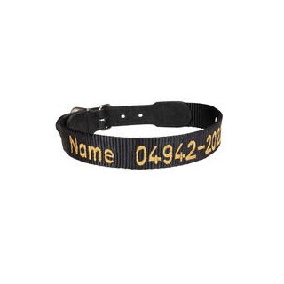 Halsband mit besticktem Namenszug, Farbe: Schwarz [34-38 cm, 20mm breit]