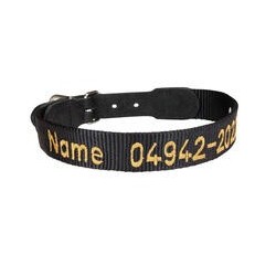 Halsband mit besticktem Namenszug, Farbe: Schwarz [34-38 cm, 20mm breit]