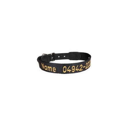 Halsband mit besticktem Namenszug, Farbe: Schwarz [34-38 cm, 20mm breit]