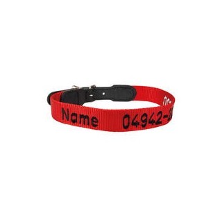 Halsband mit besticktem Namenszug, Farbe: Rot [34-38 cm, 20mm breit]