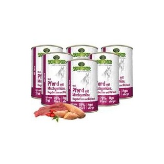 Schecker - Schecker Hundemenü - Pferd mit Mischgemüse, Hagebutten und Bärlauch [6 x 410g]