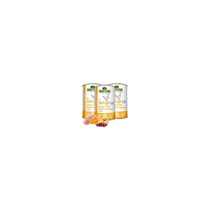 Schecker - Schecker Hundemenü - Geflügel light mit Kartoffeln, Karotten, Waldbeeren & Ei [3 x 410g]