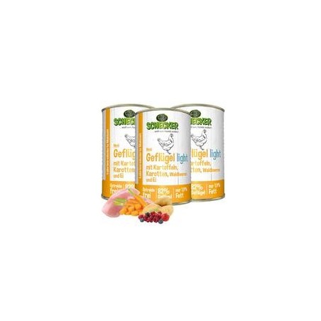Schecker - Schecker Hundemenü - Geflügel light mit Kartoffeln, Karotten, Waldbeeren & Ei [3 x 410g]