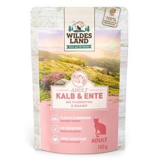 Sparpaket Wildes Land Cat 24 x 100 g - Kalb & Ente mit Cranberries