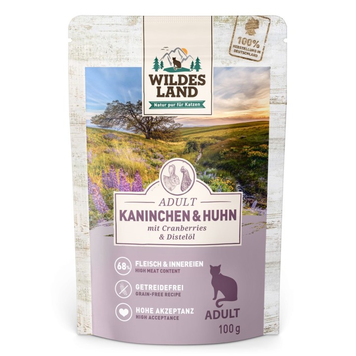 Sparpaket Wildes Land Cat 24 x 100 g - Kaninchen & Huhn mit Cranberries