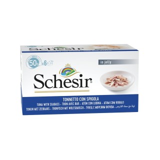 Schesir Small 6 x 50 g - Thunfisch mit Wolfsbarsch in Gelee
