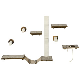 PawHut Katzen Kletterwand Set 8-teilig Katzenmöbel mit Kratzbäumen Sitzstangen Kratzbrett Katzentreppe aus Sisal in Braun für