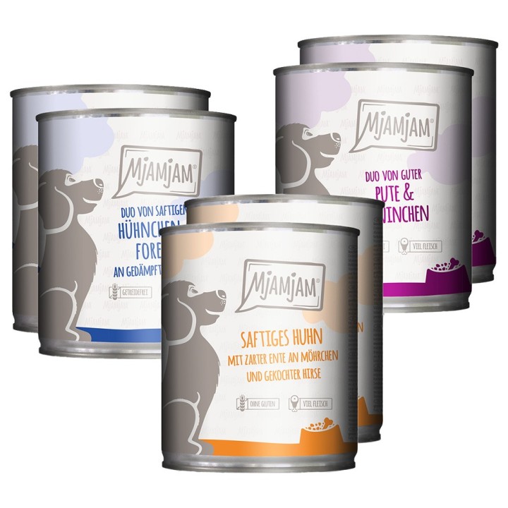 Sparpaket MjAMjAM Adult Hund 12 x 800 g - Mixpaket I (3 Sorten)