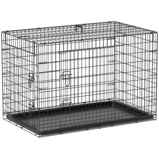 PawHut Hundekäfig Transportkäfig Drahtkäfig klappbar Metall schwarz 92x57x62,5cm ideal für Hunde & Kleintiere   Aosom.de