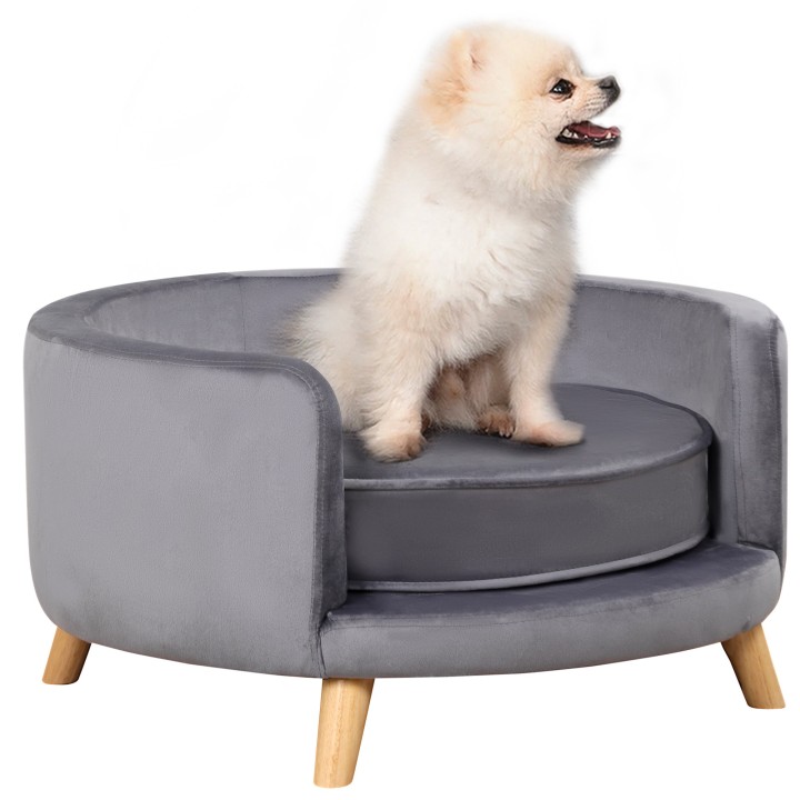 PawHut Haustiersofa für mittelgroße Hunde, erhöhtes Hundebett mit Holzrahmen, grau 68x68x35cm, bequem & stilvoll   Aosom.de