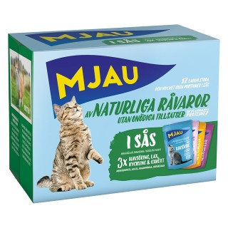 Mjau Cat Pouch 12 x 85 g - Mixpaket Fleisch & Fisch Menü in Soße (4 Sorten)